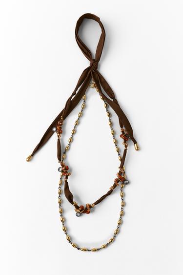PACK OF 2 BEADED FABRIC NECKLACES - Golden by Zara
