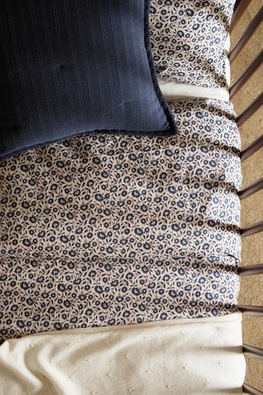 CHILDREN'S FLORAL COTTON DUVET COVER - Navy blue by Zara