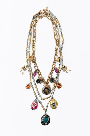 PACK OF 3 COMBINED CHARM NECKLACES - Gold / Silver by Zara