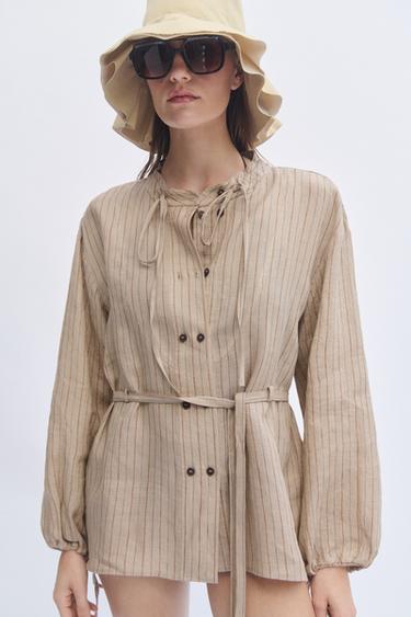 ZW COLLECTION 100% LINEN STRIPED SHIRT - Stripes by Zara