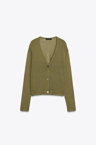 100% COTTON KNIT CARDIGAN - Khaki by Zara