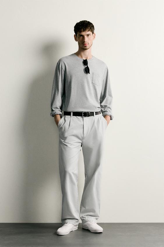 REGULAR FIT LONG SLEEVE T-SHIRT - Grey marl by Zara - Image 0
