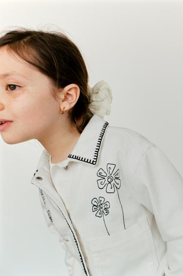 EMBROIDERED FLORAL DENIM JACKET - Oyster-white by Zara