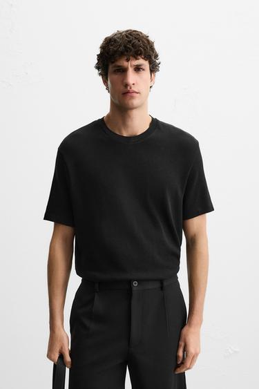 REGULAR FIT KNIT T-SHIRT - Black by Zara