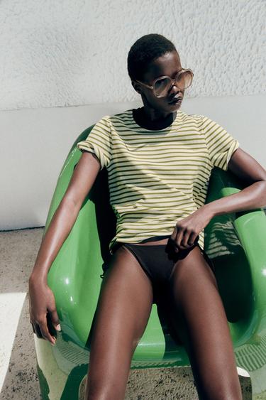 STRIPED SHORT SLEEVE T-SHIRT - Green stripe by Zara