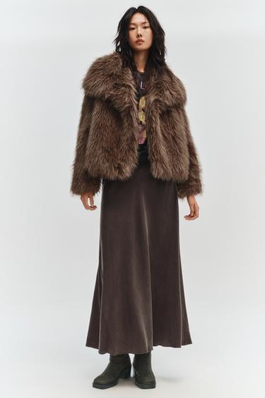 SHORT FAUX FUR COAT ZW COLLECTION - Brown by Zara