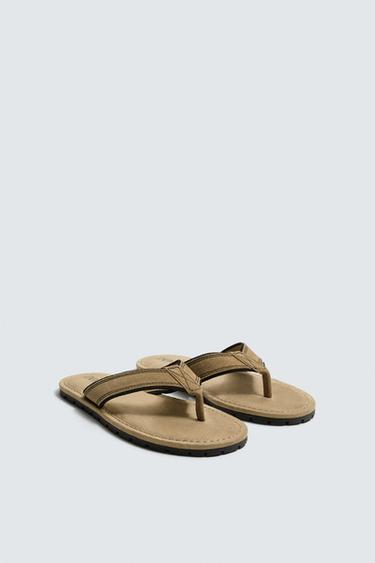 LEATHER STRAPPY SANDALS - Beige by Zara
