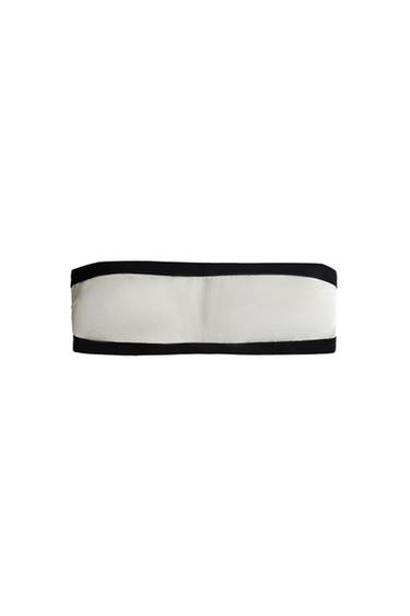 BEACH BIKINI TOP WITH CONTRAST STRIPE - Ecru by Zara