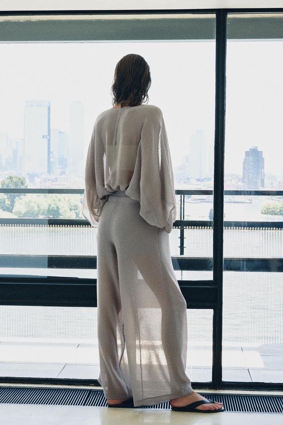SEMI-SHEER PALAZZO TROUSERS - Mid-grey by Zara - Image 0