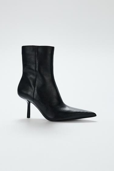 LEATHER HIGH-HEEL ANKLE BOOTS - Black by Zara