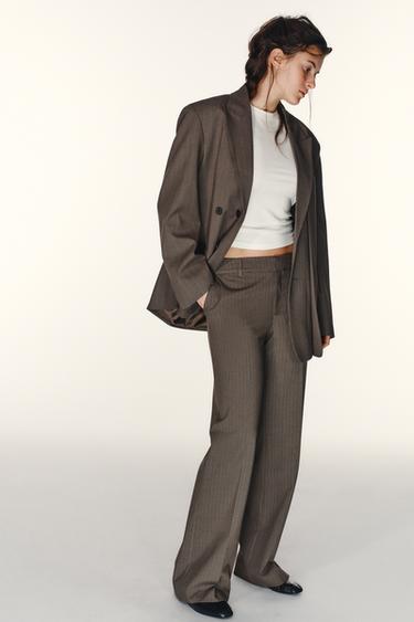 PINSTRIPE TROUSERS - Brown / Ecru by Zara