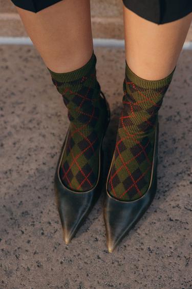 DIAMOND COTTON BLEND SOCKS - Khaki by Zara - Image 0