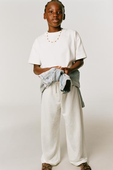 FLOWING WIDE-LEG TROUSERS - Ecru by Zara