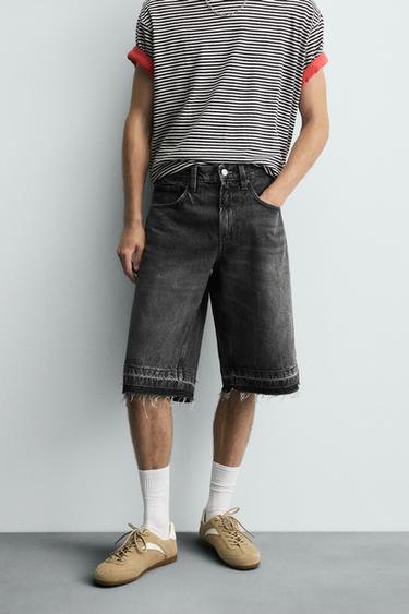 BAGGY FIT DENIM BERMUDA SHORTS - Black by Zara