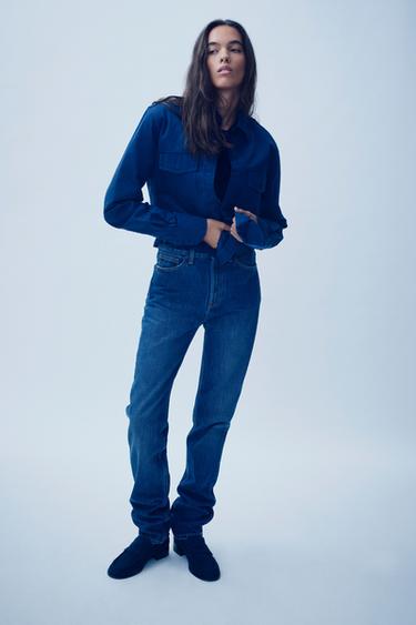 HIGH-RISE SLIM FIT TRF JEANS - Navy blue by Zara