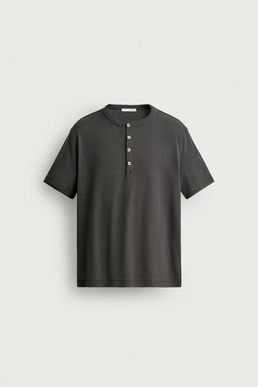 REGULAR FIT HENLEY T-SHIRT - Brown by Zara