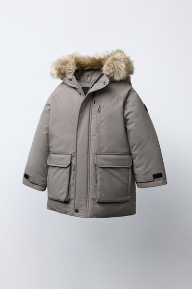 WATER-REPELLENT PARKA WITH DETACHABLE FAUX FUR HOOD - Taupe grey by Zara