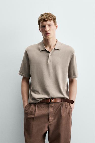 REGULAR FIT KNIT POLO SHIRT - Taupe grey by Zara