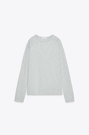 COTTON RAGLAN SLEEVE T-SHIRT - Light grey by Zara