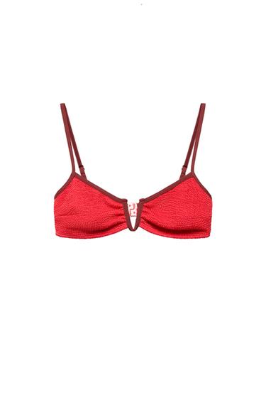 CONTRAST TEXTURED BIKINI TOP - Red by Zara