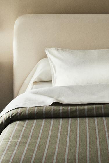 STRIPED COTTON DUVET COVER - Green by Zara