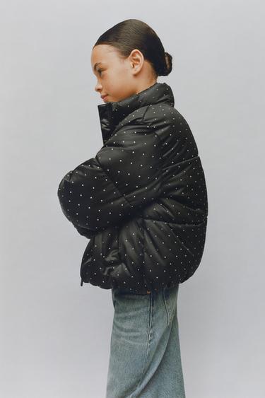 RHINESTONE-DETAIL PUFFER JACKET - Black by Zara