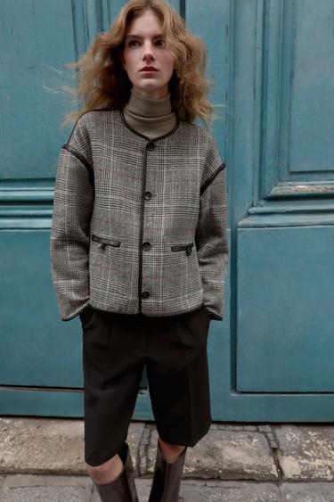 REVERSIBLE JACKET WITH FAUX LEATHER TRIMS - Grey by Zara