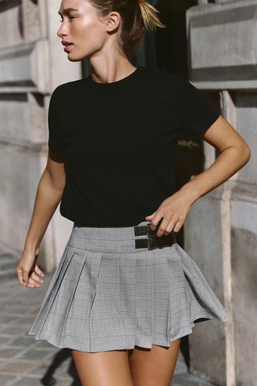 CHECK BOX PLEAT SKORT - Grey by Zara