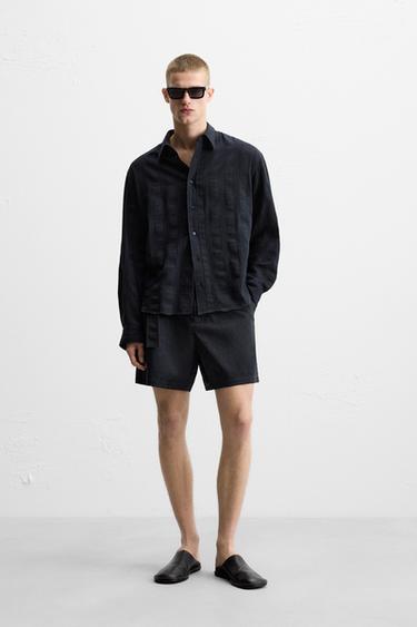 STRIPED TEXTURED SHIRT - Navy blue by Zara - Image 0