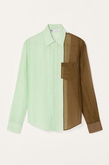 LIMITED EDITION STRIPED COLOUR BLOCK SHIRT - Green stripe by Zara