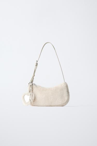 FAUX SHEARLING SHOULDER BAG WITH CHARM - Ecru White by Zara