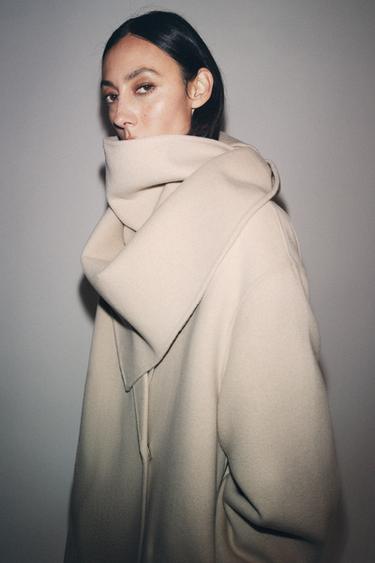 OVERSIZED WOOL BLEND COAT WITH SCARF ZW COLLECTION - Ecru by Zara