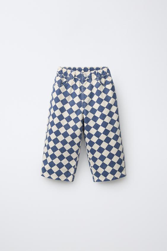 TWILL BAGGY TROUSERS WITH CHECK PRINT - Ecru / Blue by Zara - Image 0