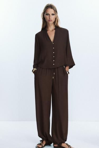 COTTON GAUZE BLOUSE - Brown by Zara - Image 0