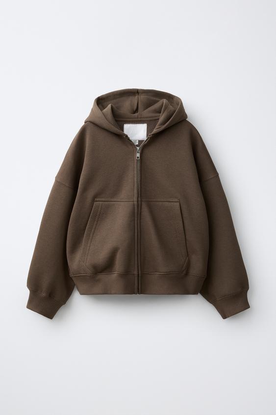 ZIP-UP PLUSH HOODIE - Brown by Zara - Image 0