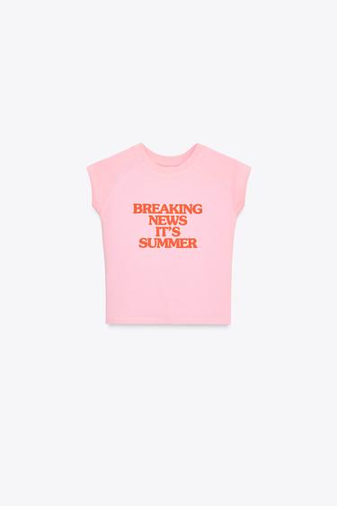 T-SHIRT WITH SLOGAN - Pink by Zara