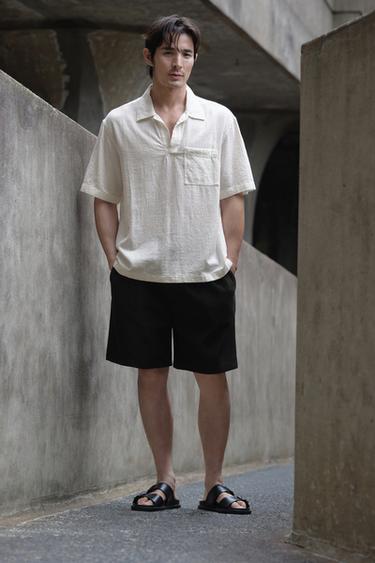 TEXTURED JOGGER BERMUDA SHORTS - Black by Zara
