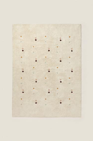 CHILDREN’S MULTICOLOURED EMBROIDERED DIAMOND RUG - Oyster-white by Zara - Image 0