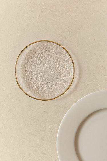 RAISED GLASS SIDE PLATE WITH GOLD RIM - Transparent by Zara