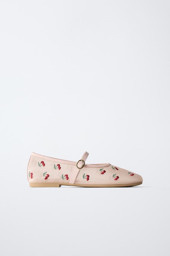 EMBROIDERED CHERRY BALLET FLATS - Pink by Zara - Image 0