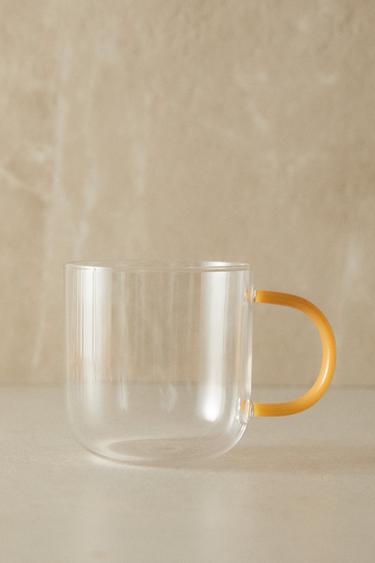 BOROSILICATE GLASS MUG WITH COLOURED HANDLE - Yellow by Zara