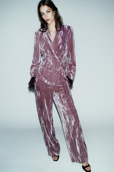 DOUBLE-BREASTED VELVET FEATHER BLAZER - Mauve by Zara