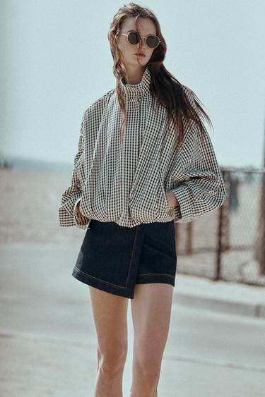 CHECK BOMBER JACKET - Black / Ecru by Zara