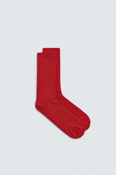 RIBBED TEXTURED SOCKS - Red by Zara