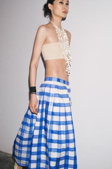 CHECK MIDI SKIRT ZW COLLECTION - Blue/White by Zara