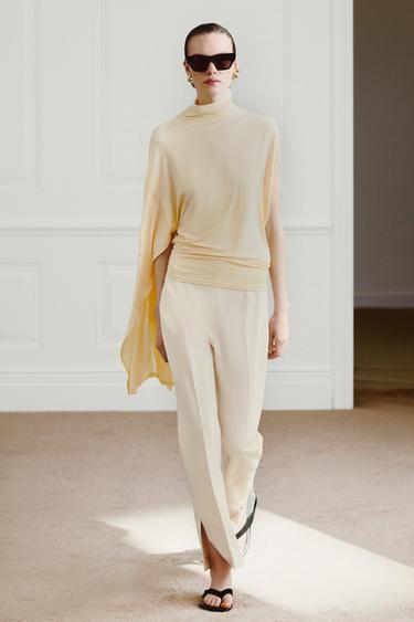 ZW COLLECTION HIGH-WAIST CROPPED TROUSERS - Ecru by Zara