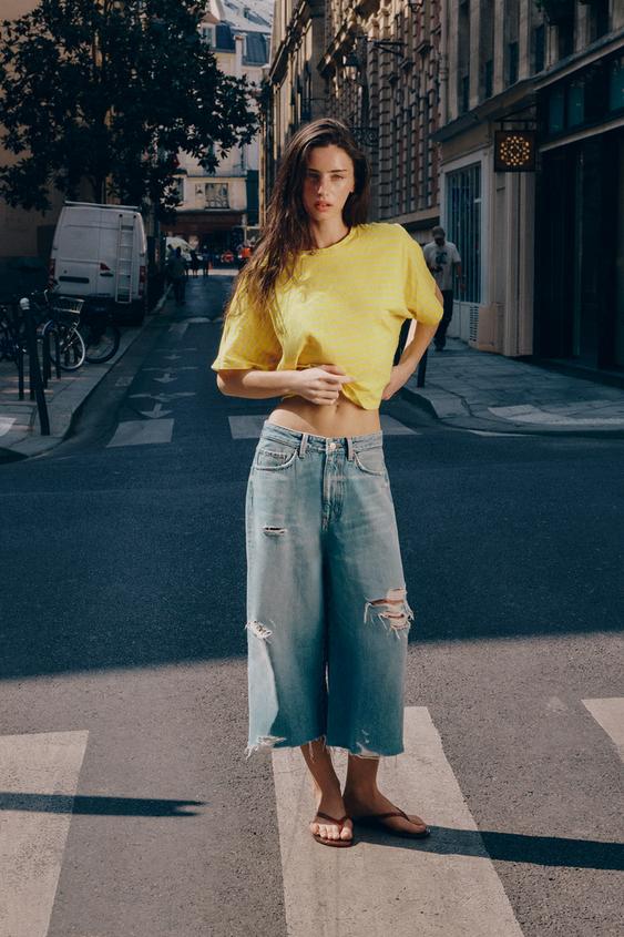 COTTON AND LINEN STRIPED T-SHIRT - Yellow by Zara - Image 0