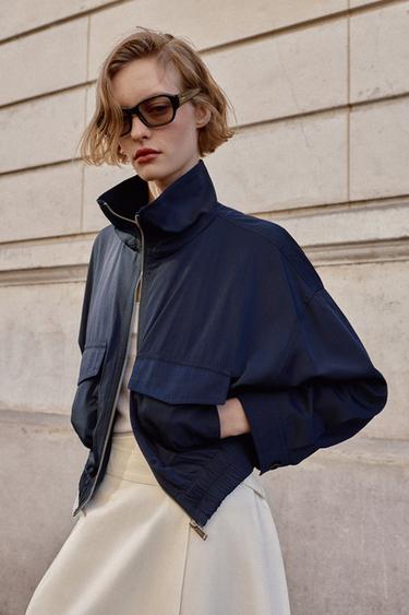 HIGH COLLAR JACKET WITH FLAP POCKETS - Navy blue by Zara