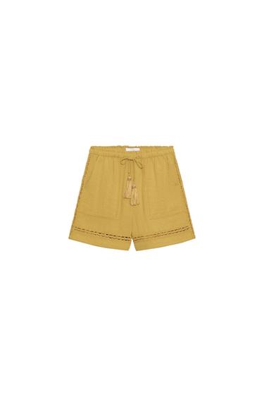 COMBINED LACE INSERT SHORTS - Mustard by Zara