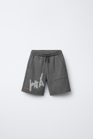 GRAFFITI TEXT STRAIGHT BERMUDA SHORTS - Anthracite grey by Zara - Image 0